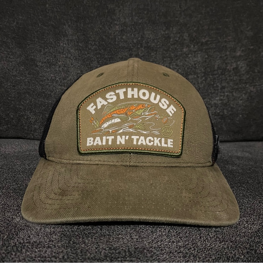 Fasthouse Bait N Tackle Fishing Trucker Hat Olive Green